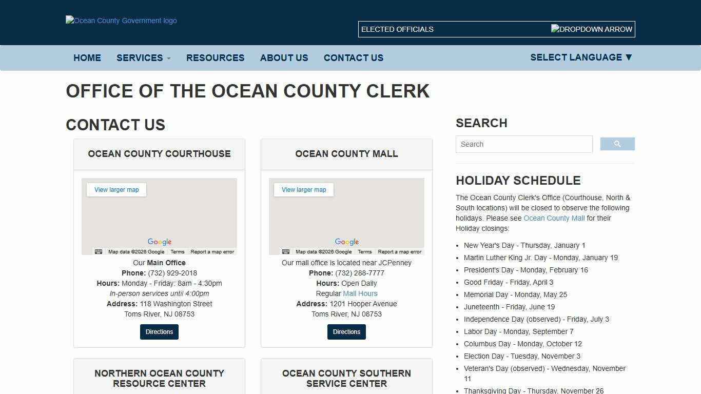 Contact Office of the Ocean County Clerk